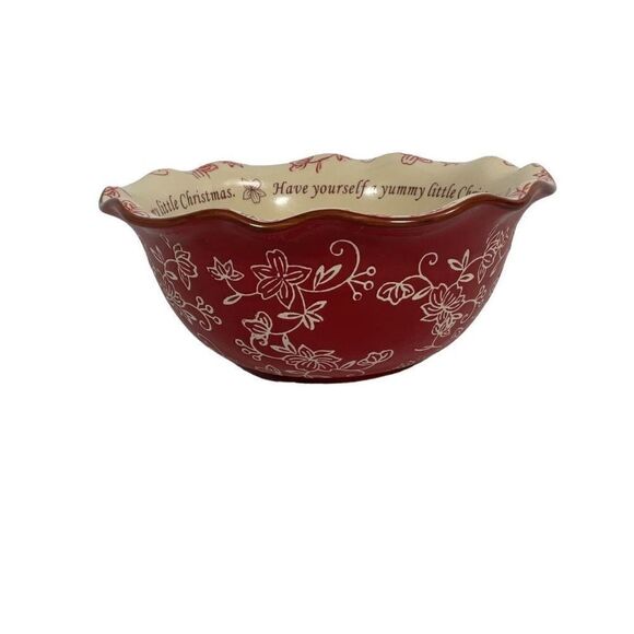 Temp-tations Ovenware Scalloped Serving Bowl 1 qt Floral Lace Holidays Christmas - Picture 2 of 5
